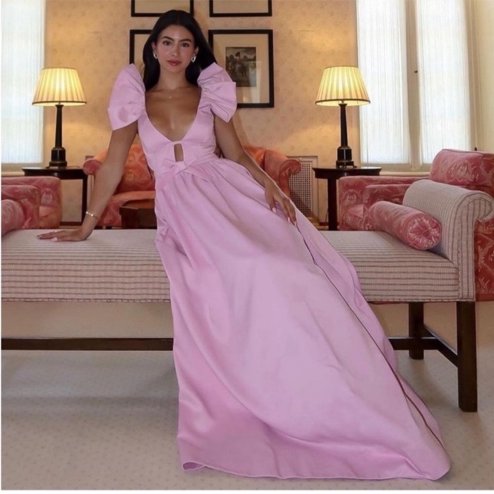 For Love And Lemons Pink Miriam Flutter Sleeve Maxi Dress